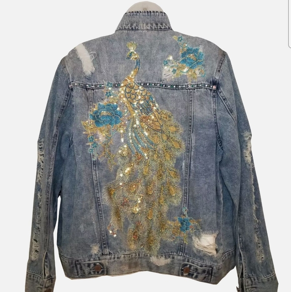 Custom Sequin Peacock Jacket w/Swarovski Crystals - Picture 1 of 8